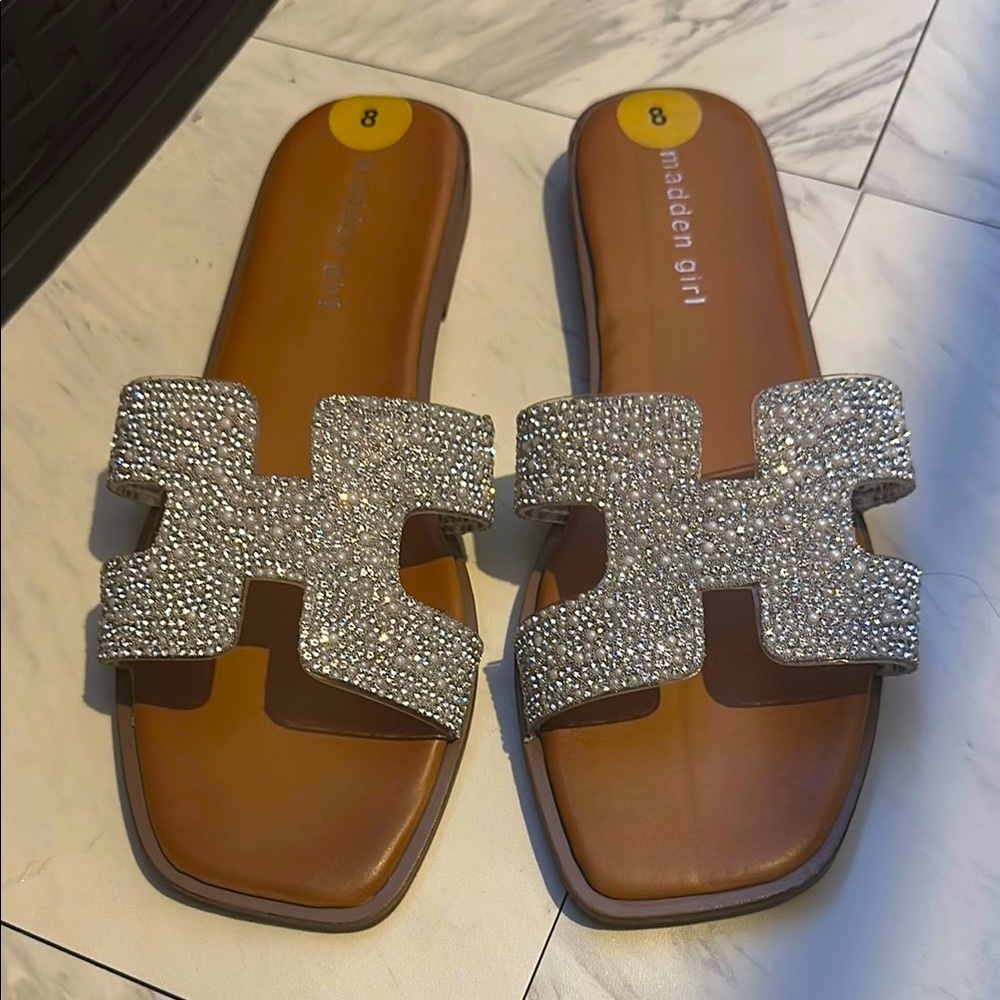 Madden Girl Silver Brown Crystal Embellished Sandals